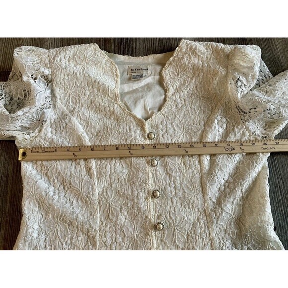 In The Mood 80s Vintage Ivory Pearl Button Lace Skirt Blazer Set Women Size 12 - Picture 5 of 12